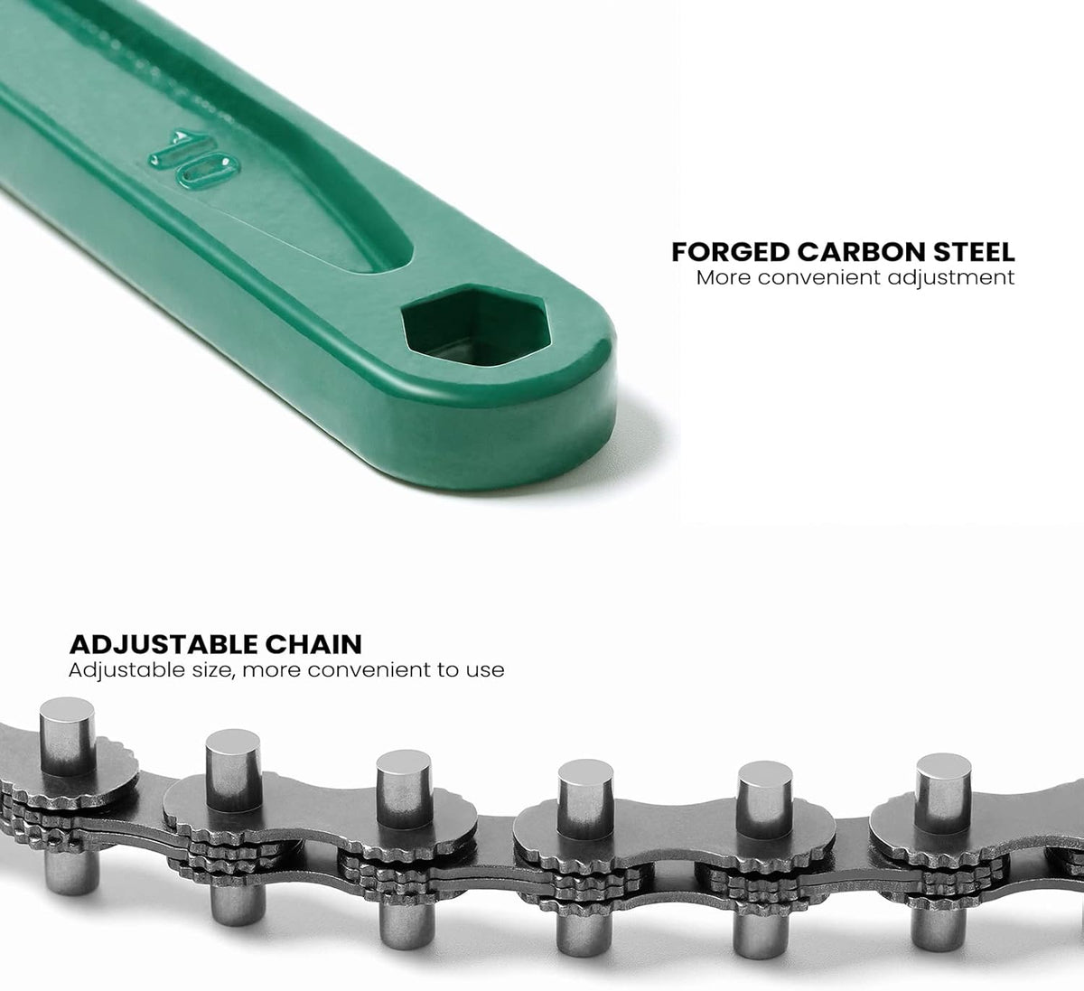 15 Inch Heavy Duty Chain Wrench for Semi Truck, Adjustable Ratcheting Oil Filter Spanner for Tool Pipe Fittings, Universal Drain, Sewer Cap, Shower Head Valve Removal