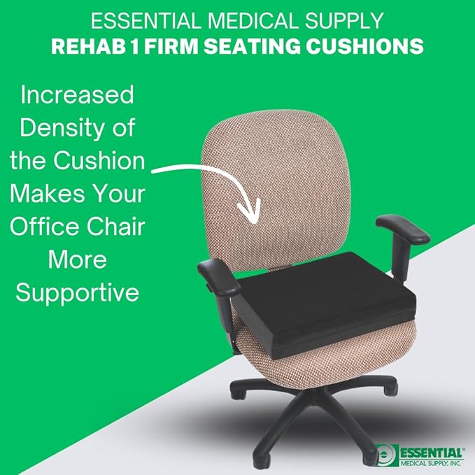 Essential Medical Supply Rehab 1 Foam Seat Cushion - Denser Cushion for Office Chairs, Wheelchairs, and More - Chair Seat Pad Provides Additional Support and Pain Relief for Seniors - 18" x 16" x 2"