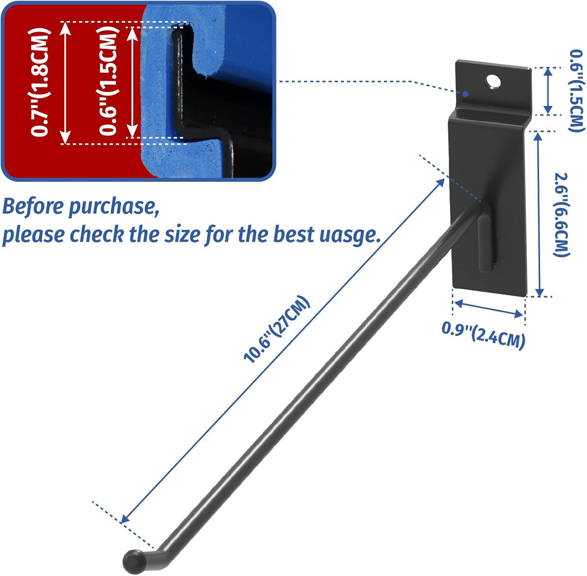 unp POETISKE Slatwall Hooks 32PC 10 Inch Slatwall Accessories Slatwall Panel Hooks Garage Organization Slat Wall Hooks Heavy Duty Pegboard Gridwall Hooks Display Hooks for Retail Black
