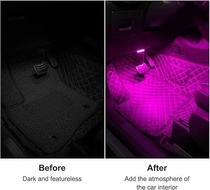 4Pcs Car LED Lights Interior Wireless, 7 Colors Interior Car Lights with 6 Bright LED Lamp Beads, Portable USB Rechargeable Car Interior Led Night Light for Car Decor