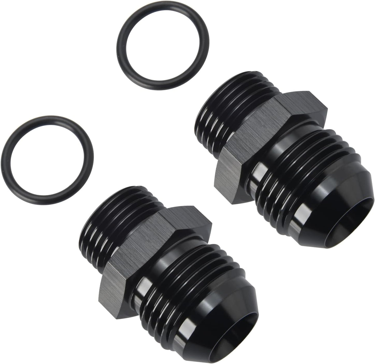 12AN Male Flare to 10AN ORB O-ring Boss Fuel Pump Rail Adapter Fitting Aluminum Black, Pack of 2