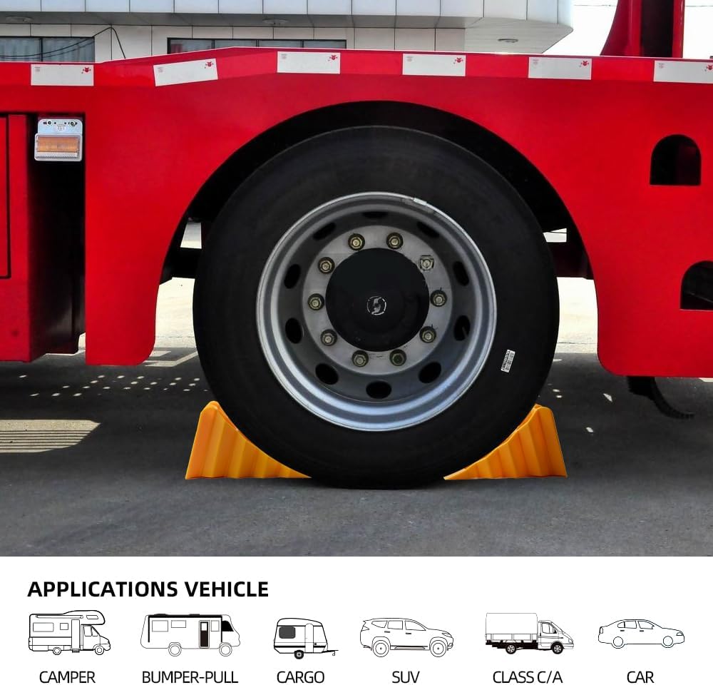 Wheel Chocks for Car, Camper,Trailers,RV,Truck, and Vehicles G.V.W. up to 8T, Anti Slip Bottom Tire Chock for All Weather,Lightweight, Easy to Carry,Perfect on All Surfaces and in All Weather.2Packs