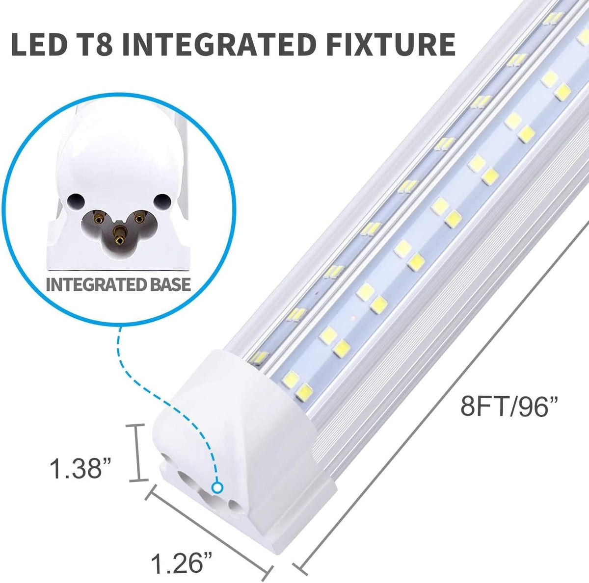 T8 LED Light Tube, 4FT 60W, 6500Lm, 6500K Cool White Clear Cover, 4FT Tube Light,Linkable Integrated Fixture,T8 LED Shop Light for Garage,Warehouse,25PCS