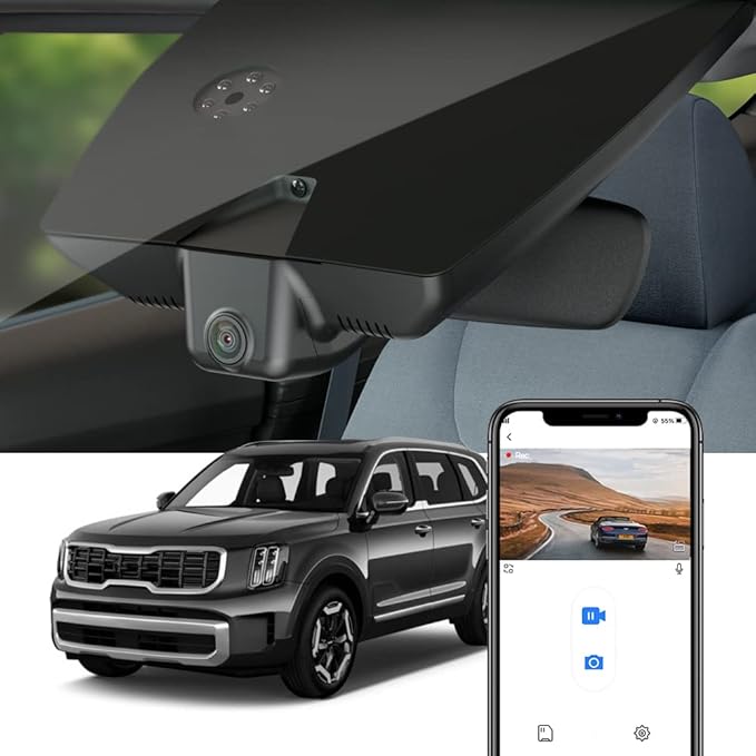 Fitcamx 4K Dash Cam Suitable for Kia Telluride 2020 2021 2022 S LX EX SX X-pro X-Line (Part No#S9000), OEM Look, UHD 2160P Video, Built-in WiFi & APP, Loop Recording, G-Sensor, Easy to Use, 64GB Card