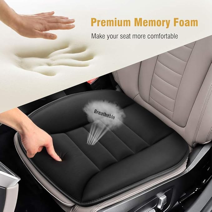 Tsumbay Car Seat Cushion, Memory Foam Seat Cover with Non-Slip Bottom, Universal Fit for Cars, Homes, and Offices - Soft and Comfortable, Black