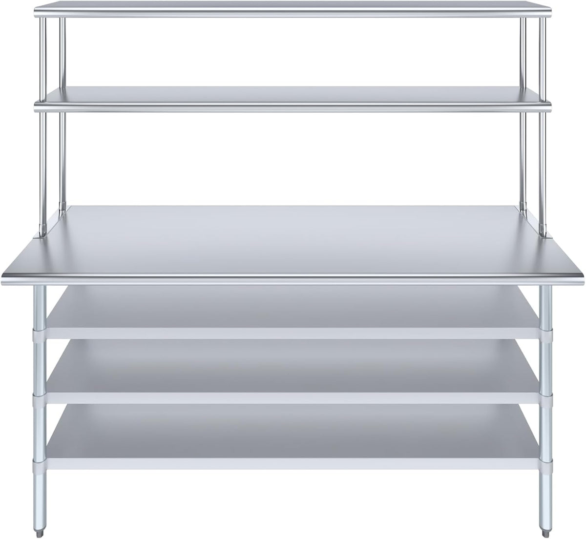 Amgood 24" x 72" Stainless Steel Work Table with 3 Shelves and 12" Wide Double Tier Overshelf | Metal Kitchen Prep Table & Shelving Combo | NSF