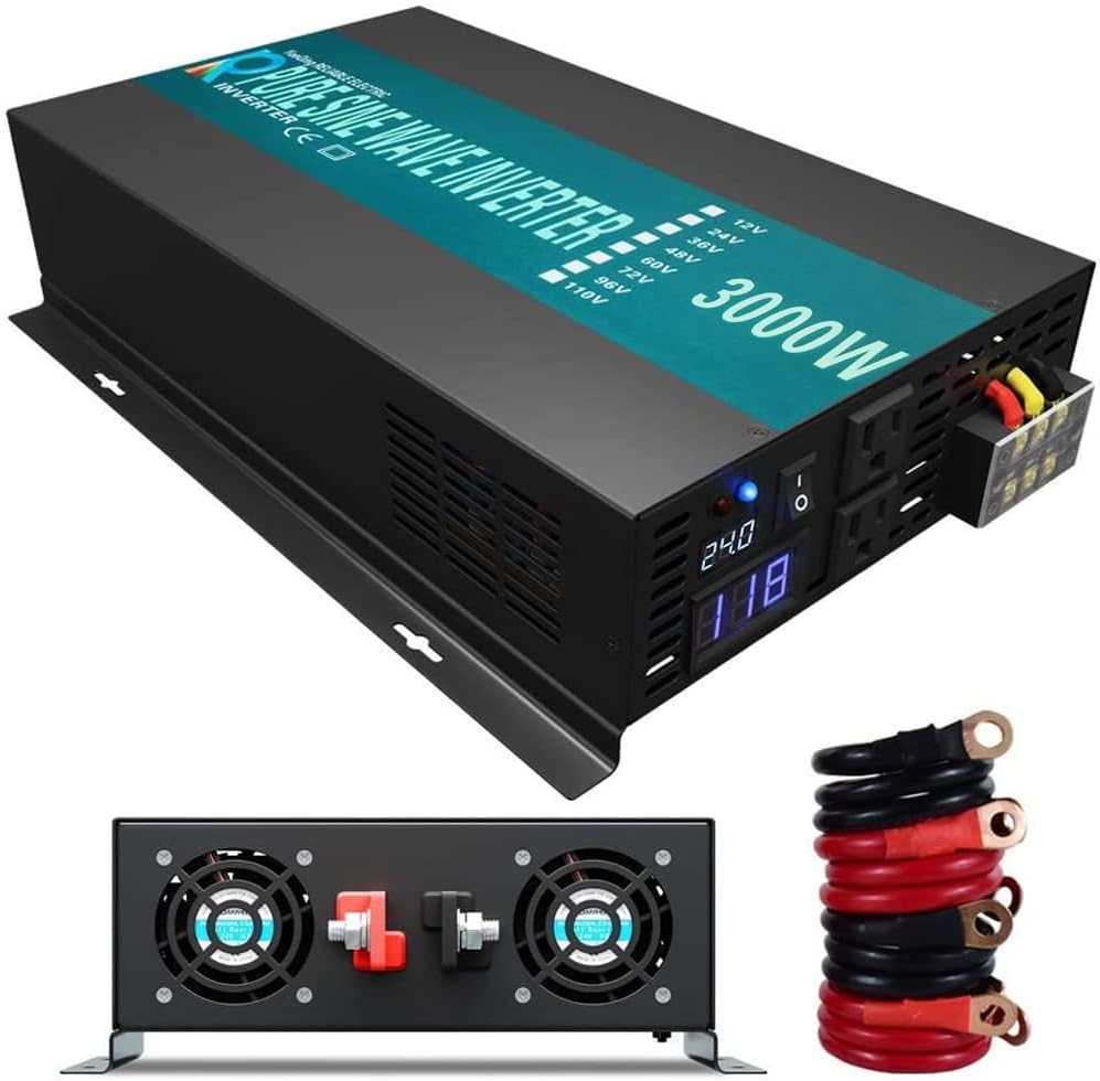 WZRELB Reliable 3000w Pure Sine Wave Solar Power Inverter 24v 110-120v 60hz With LED Display (Black) Solar System (RBP-3000S-LEDblack)