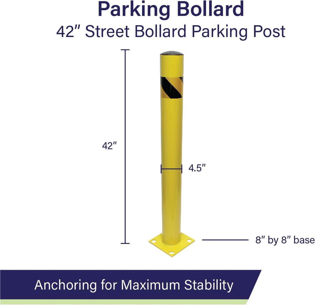 BISupply Safety Bollard Post Parking Barrier 2 Pack - 42in Yellow Pipe Bolt Down Bollard for Garage Lot