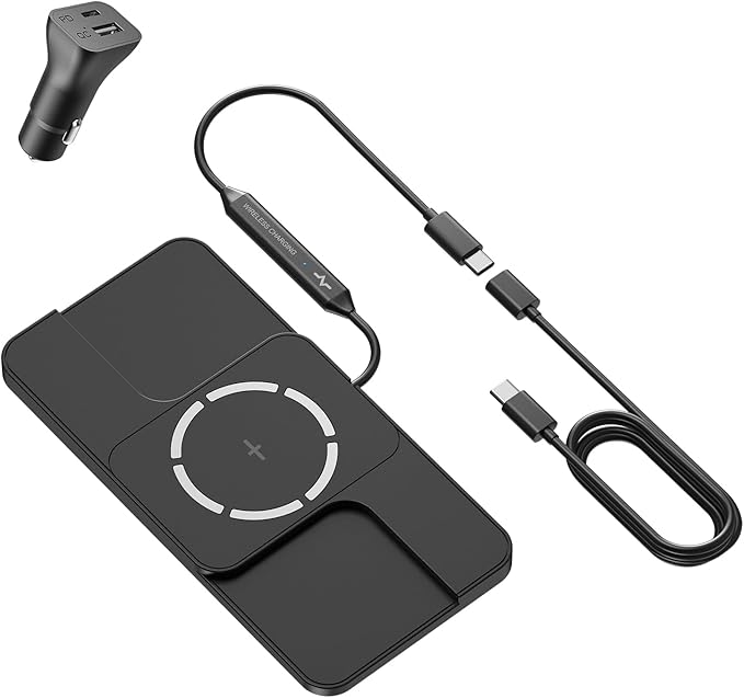 Wireless Charger Car Magnetic Charging pad Fast Wireless Phone Charger Cell Phone Cordless Charging mat Compatible with iPhone 16/15/14/13/12, Airpods Earbuds(C11MAG)