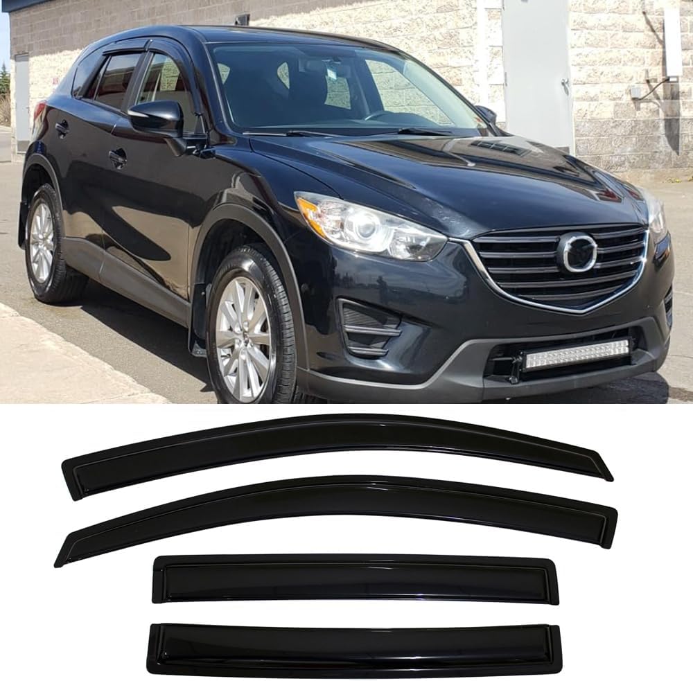 94364 Side Window Visors Wind Vent Deflector,4pcs Outside Mount Tape-On Nice Sun Rain Guards Set for 2013-2016 Mazda CX-5