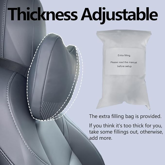 TESBEAUTY Nappa Leather Headrest Pillow 2 Packs for Tesla Neck Pillow Uniquely Designed for Tesla Model Y/3/S/X Tesla Car Neck Support Cushion for People Under 5'7" Black