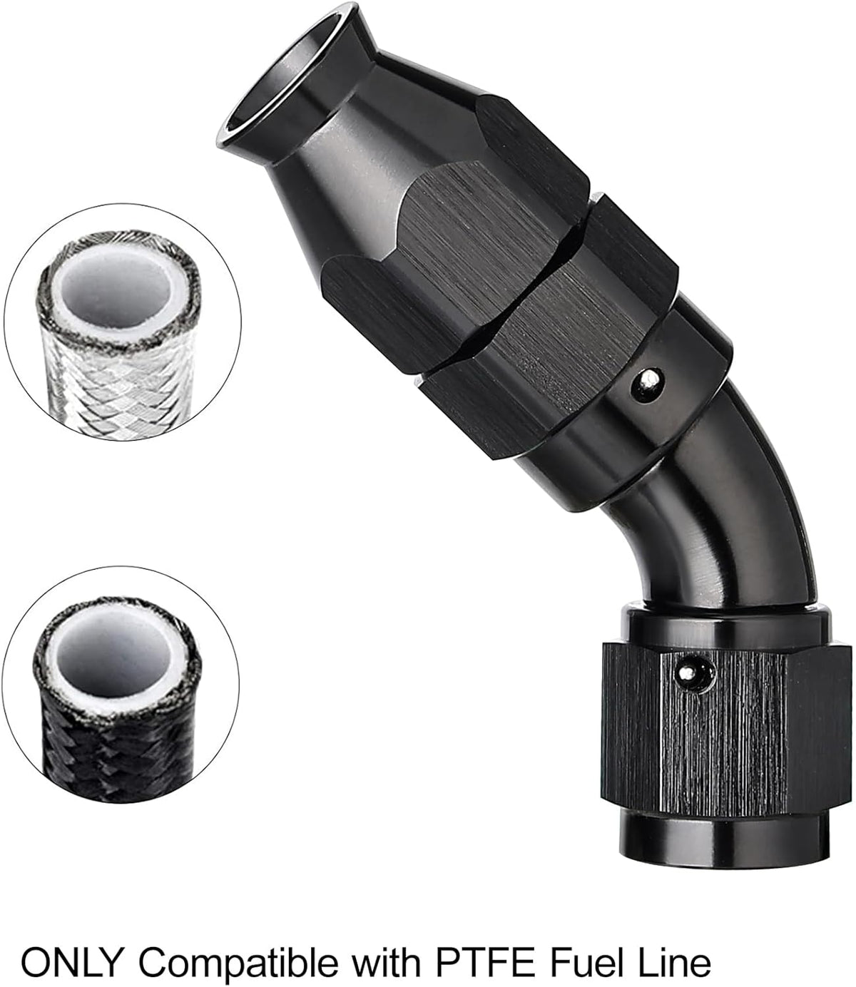EVIL ENERGY 4AN 45 Degree PTFE One Piece Full Flow End Hose Fitting Aluminum Black