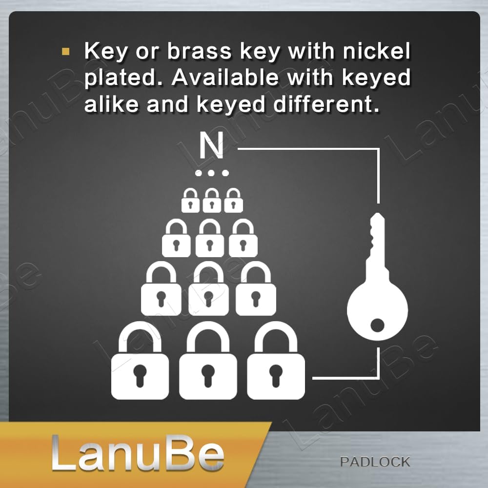 LanuBe Lock Laminated keyed Padlock (1-9/16", 40mm), keyed Alike Locks, Normal Shackle, Marked Blue Plastic Hoop, Pack of 2