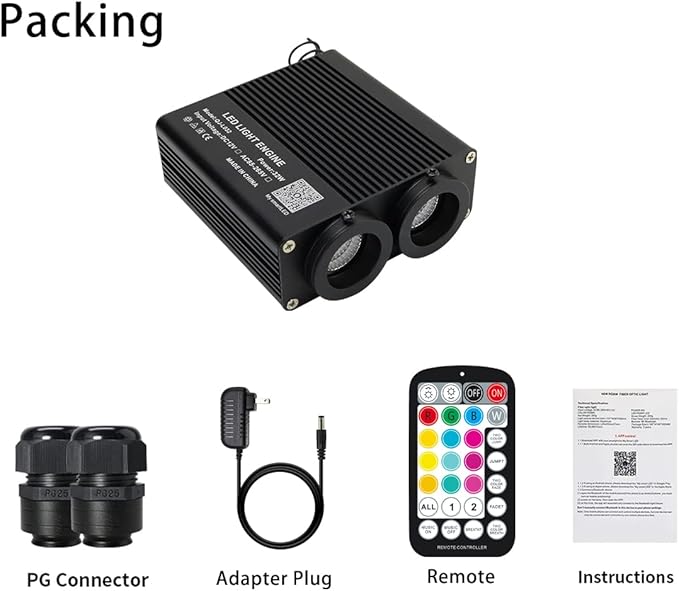 AZIMOM Dual Color 32W Sound Activated Fiber Optic Light Source RGBW Light Box Engine Diver Bluetooth/RF Remote Control Music Sensor Mode for Car Home Star Ceiling Decoration
