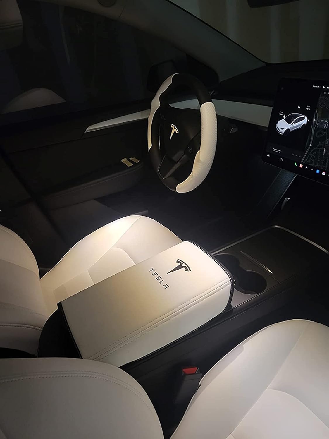 Car Armrest Cover for Tesla Model 3 Y Leather Center Console Armrest Box Cover Anti-Scratch Protector Pad Interior Accessories for Tesla Model 3 Model Y 2017-2023