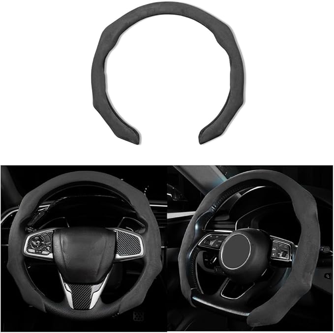 Mandark Car Steering Wheel Cover, Suede Sport Vehicle Steer Wheel Protector Fitting 15 Inch, Non-Slip Comfortable Automotive Interior Decoration Accessories, Universal for Most Cars (Black)