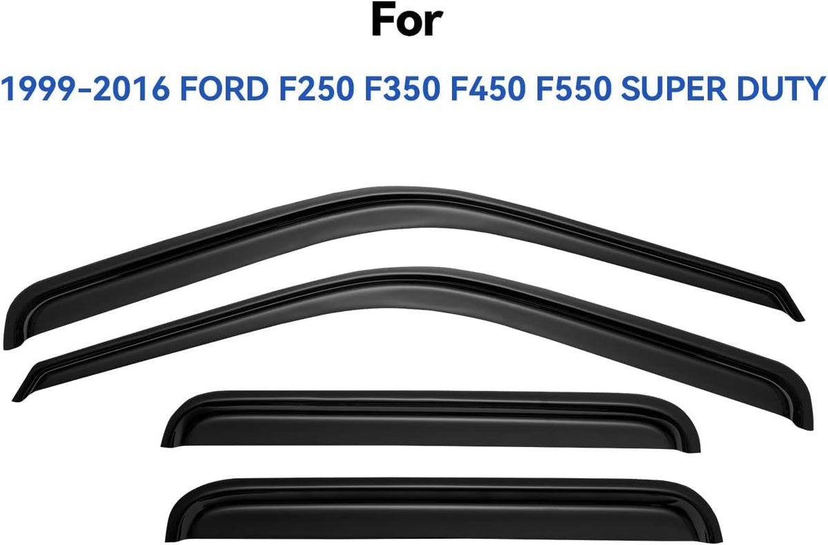 Window Visors Rain Guards for 1999-2016 Ford F250 F350 F450 F550 Super Duty, Out-Channel Window Vent Wind Deflectors Visors Shades for 99-16 F-250 F-350 F-450 F-550 SuperCrew Cab