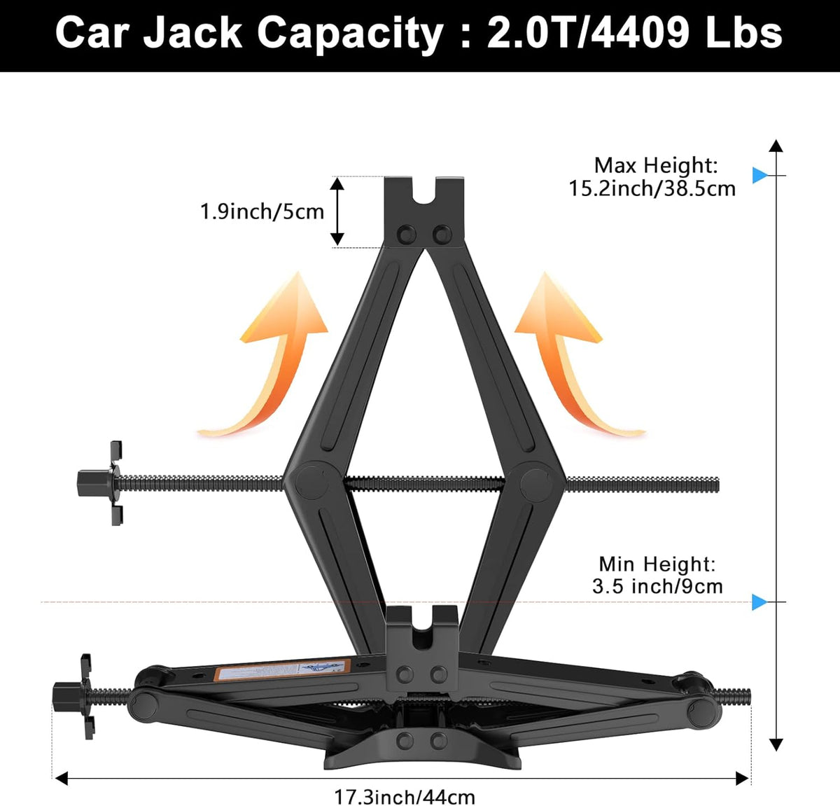 IMAYCC Scissor Lift Jack, Compact Car Jack Kit for Auto SUV, RV, MPV with Smart Ratchet Design, Heavy Duty Tire Changing Kit Lifting 2 Ton (4409 lbs) Tire Jack.