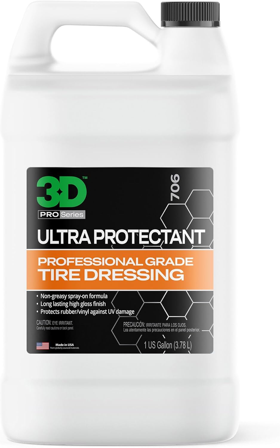 3D Ultra Protectant Tire Shine Spray – Water-Based High Gloss Tire Dressing | Long Lasting UV Protection for Rubber & Vinyl | No Sling | Made in USA |1 Gallon