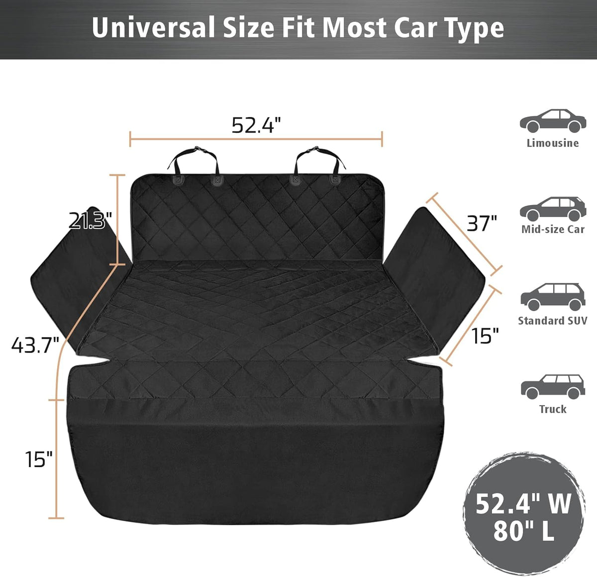 F-color SUV Cargo Liner for Dogs - Waterproof Pet Cargo Liner with Side Flaps, Comfort Dog Cargo Cover with Bumper Flap, Scrachproof Non-Slip Universal Fit SUVs Sedans Trunks Vans, Black