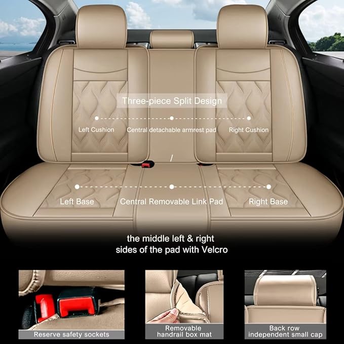 AOMSAZTO Car Seat Covers Full Set Fit for Hyundai Tucson 2010-2026 Waterproof Faux Leather Car Seat Cushions Automotive 5 Seat Covers Set（Beige）