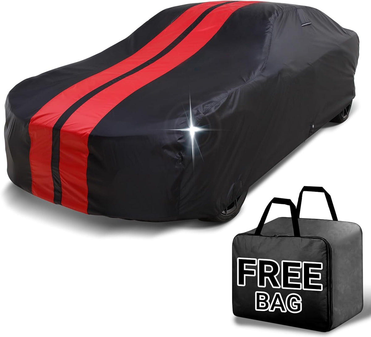 iCarCover Custom Car Cover for Chevy Styleline Deluxe Wagon (1949-1952) Waterproof All Weather Rain Snow UV Sun Protector Full Exterior Indoor Outdoor Car Cover (Stripe - Black/Red)