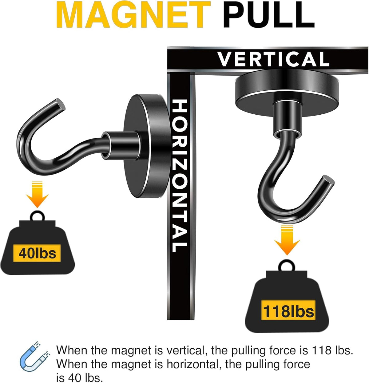 DIYMAG Black Magnetic Hooks, 118 LB Heavy Duty Strong Magnet with Hook, Rare Earth Neodymium Magnets for Hanging, Magnetics Hanger for Curtain, Home, Kitchen, Workplace, 20 Packs