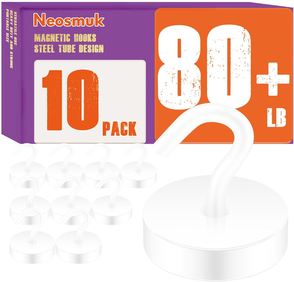 Neosmuk Magnetic Hooks, Cruise Ship Essentials, 80lb+ Heavy Duty Magnetic Hooks for Cruise Cabins, Refrigerator, Grill, Hanging, and Travel | Extra Strong Must-Haves Magnet Hook,White