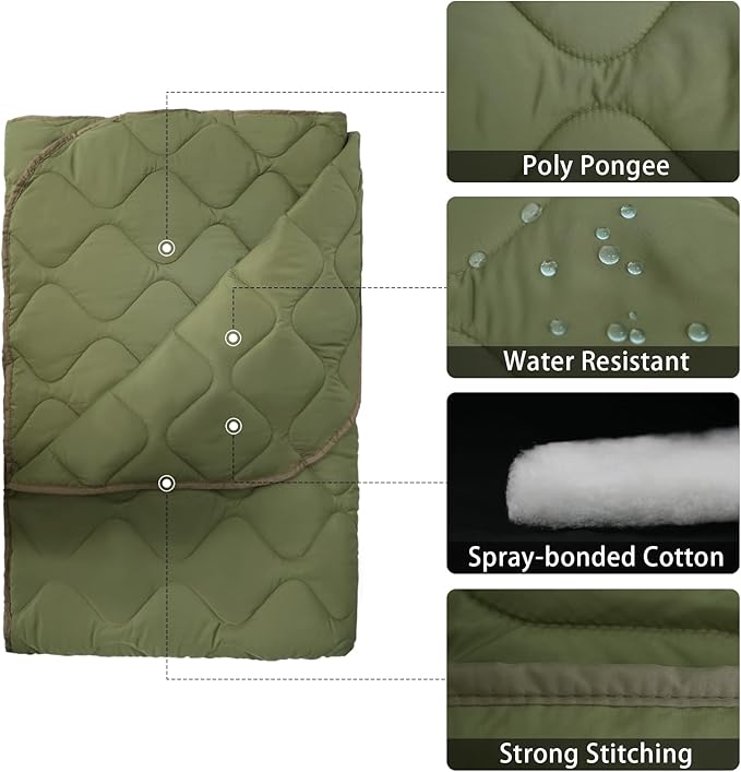 Poncho Liner Military Insulation Outdoor Camping Blanket for Travel, Beach, Grass, Picnic, Car Emergency, Outdoor, Survival
