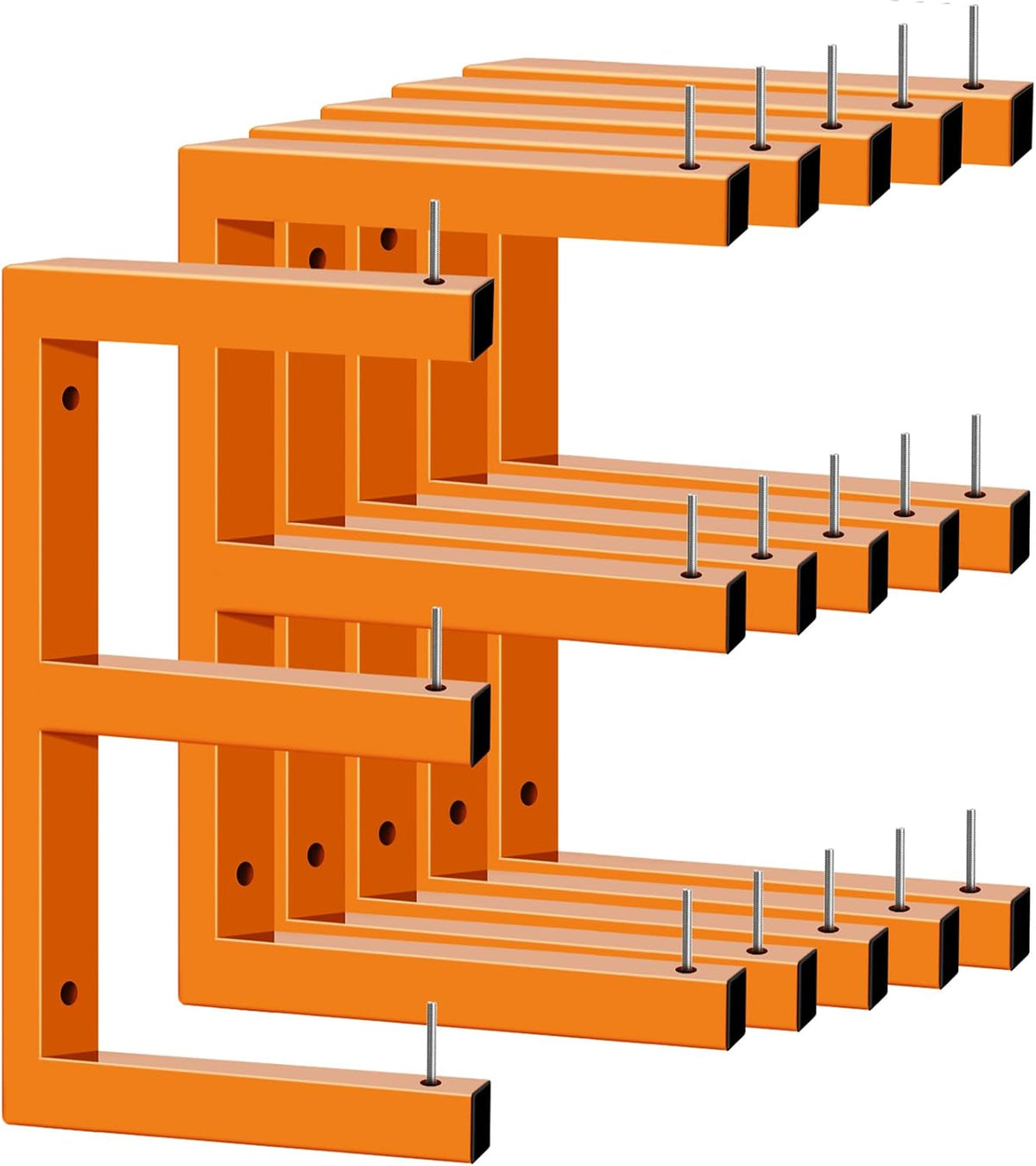 6 Pack Wall-Mounted Lumber Rack, Heavy Duty Wood Storage Racks, 9-Level System Garage Shelving, 1980 LBS Capacity Hanging Organizer Shelves, Orange Brackets Utility Metal Shelf for Indoor and Outdoor