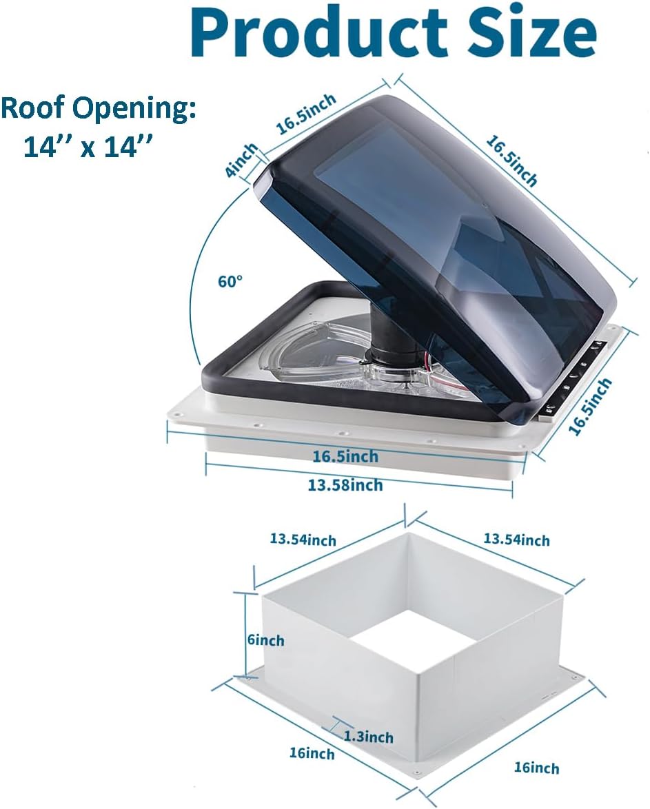 12V RV Roof Fan Vent 14'' 10 Speed Reversible Manual Lift (NO REMOTE)