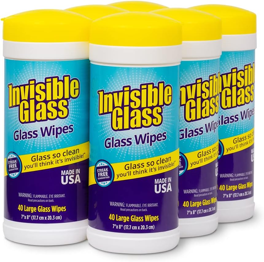 Invisible Glass 90160-6PK Glass Cleaning Wipes Perfect for Cleaning Mirrors, Windows, and Windshields at Home, in Your Car, or at the Office, Streak-Free, Tint-Safe, Lint-Free, 40 Wipes, Pack of 6