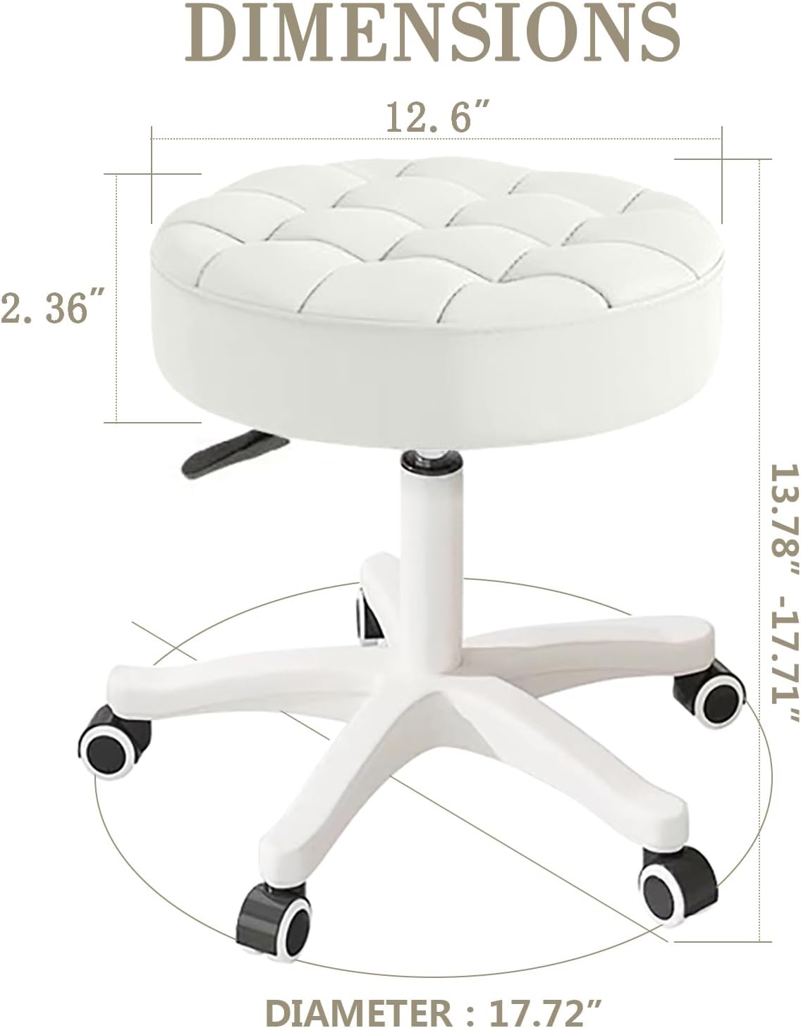Small Chair Round Rolling Stool with Wheels PU Leather Height Adjustable Swivel Drafting Work SPA Salon Stools Home Office Chair