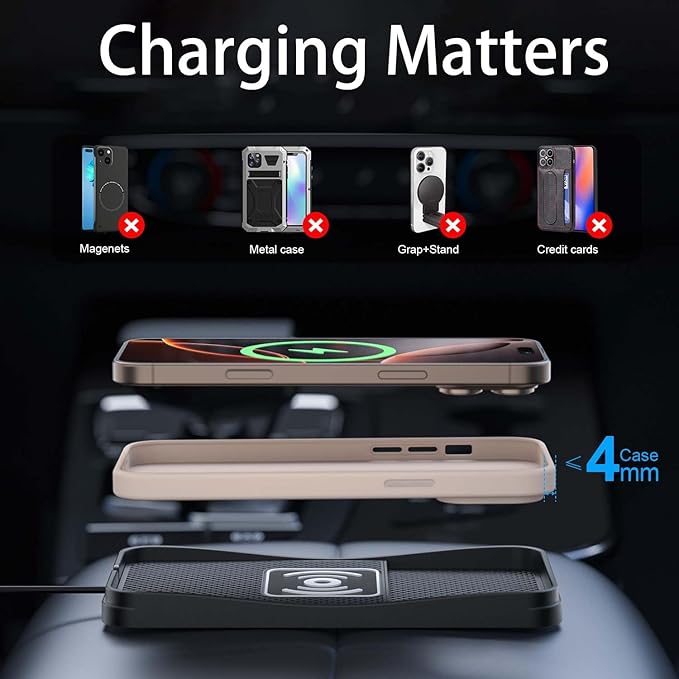 Car Wireless Charger Pad for Audi TT RS 2018-2019 2022, Fast Car Wireless Charging Pad for Car Center Console, Non Slip Charging Mat,1M-USB