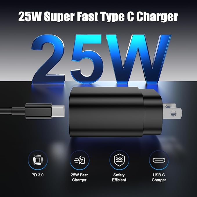 2Pack 25W USB C Charger for Samsung Galaxy S24 Ultra, Super Quite Fast Charging Type C Block with 3FT C to C Cord for Samsung Galaxy Tab S9 S8 S23 Ultra S22 Ultra S23 S22+ S22 S21 Note 10 Plus 20