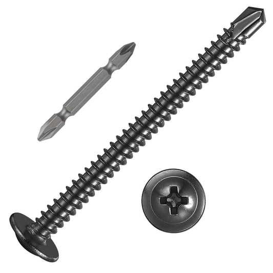 (100Pcs)#8×2” for Sheet Metal Self-Tapping Screws 410 Black Stainless Steel Truss Head High-Strength Quick Tapping