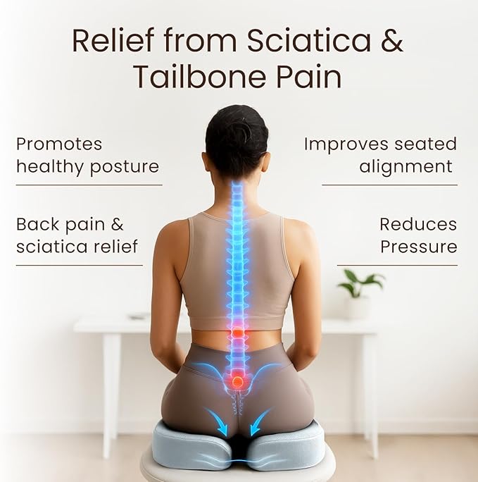 Sleepavo Office Chair Cushion - Seat Cushion for Tailbone Pain Relief - Butt Pillow for Coccyx, Sciatica, and Lower Back Pain - Orthopedic Chair Pad for Lumbar Support in Office Desk (Gray)
