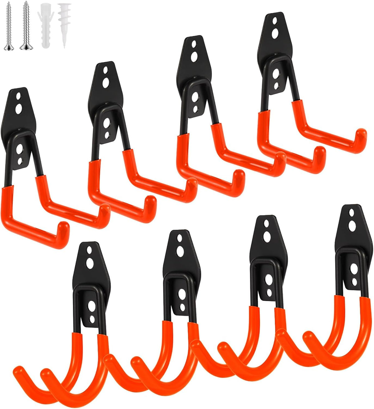 Steel Garage Hooks Wall Tool Organizer, 8 Pack Garage Storage Hook Heavy Duty Utility Storage Hangers Orange for Ladders, Ropes, Garden Tools