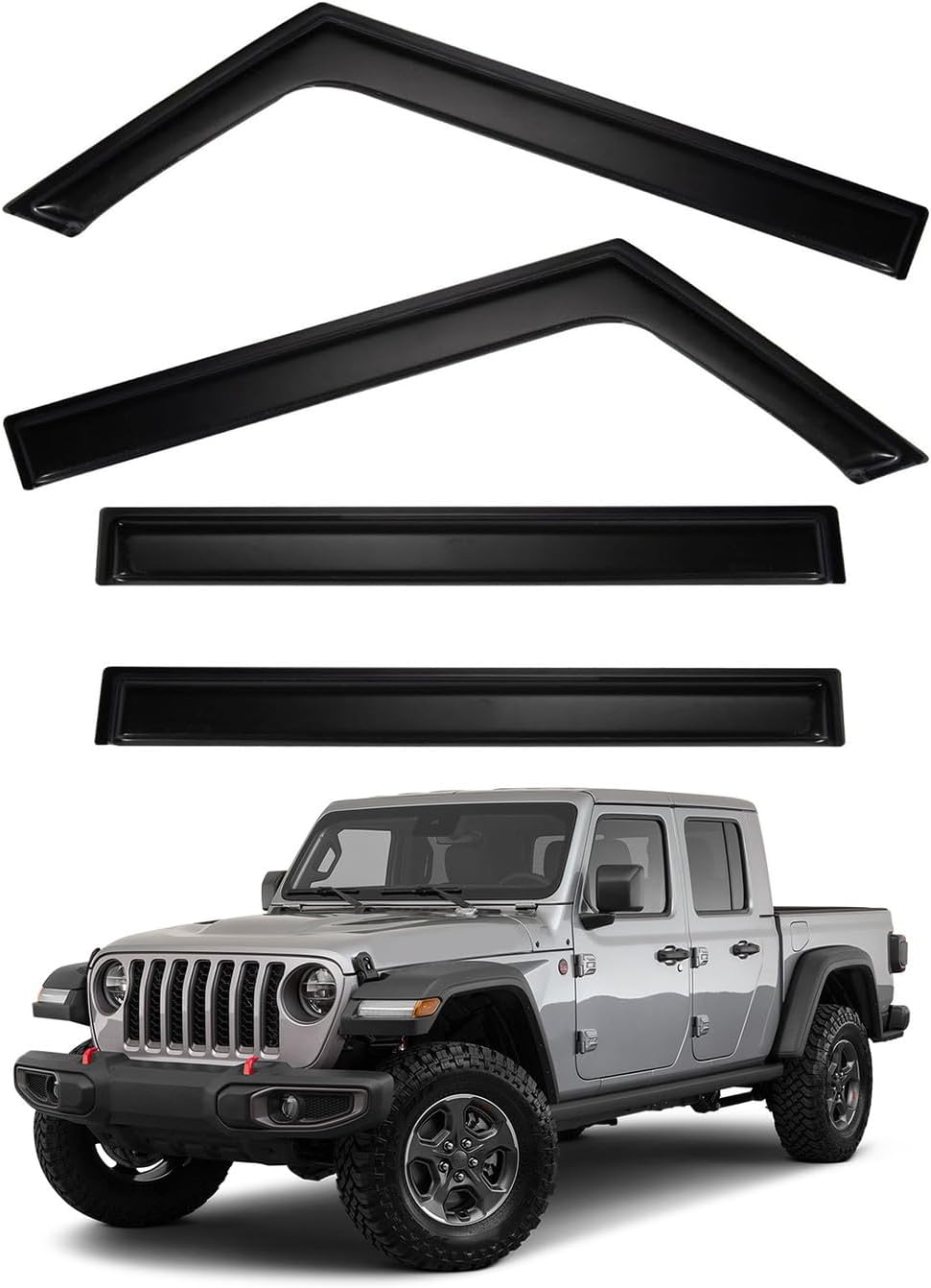 4pcs Front+Rear Smoke Tint Sun/Rain Guard Outside Mount Tape-On Vent Window Visors Compatible with 2020-2024 Jeep Gladiator 2018-2024 Jeep Wrangler JL 4-Door