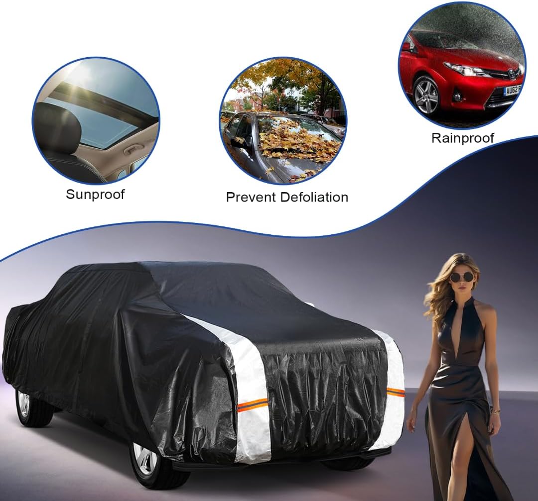 Ford Ranger Truck Cover Custom Fit 2019-2025 Super Cab/Crew Cab SB (4.9'-6') with Door Zipper, 12 Layers Full Exterior Pickup Truck Cover Waterproof All Weather, for Wind Dust Sun and UV Protection.