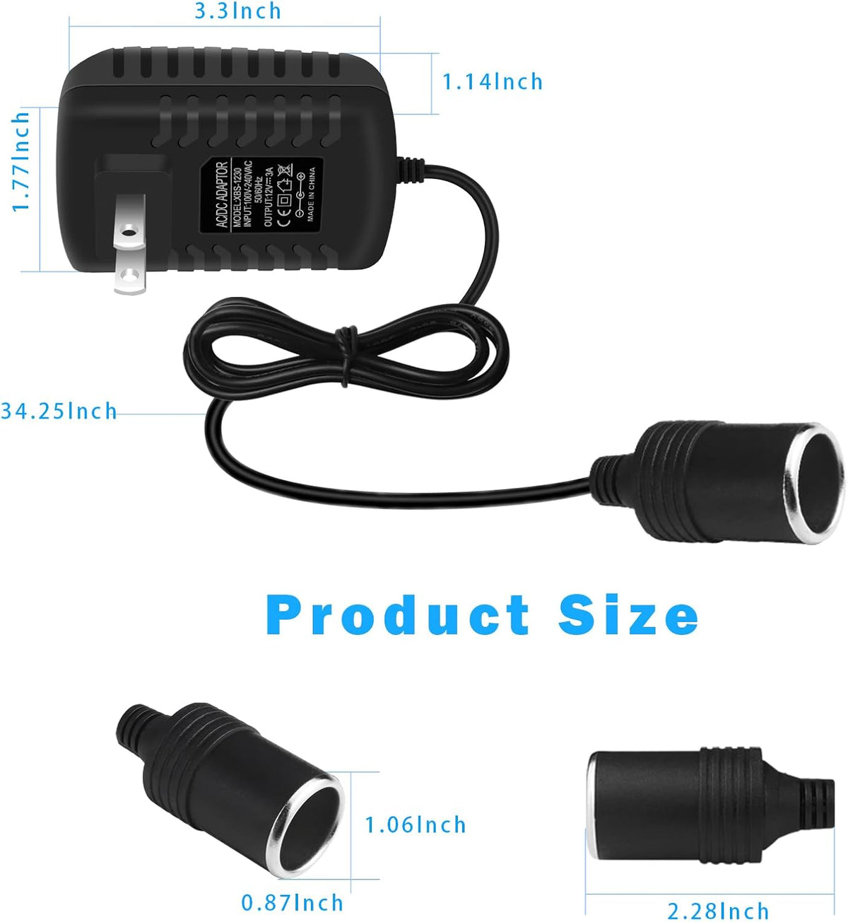 inShareplus 12V 3A 36W AC to DC Converter - Car Lighter Adapter to Wall Outlet Adapter - 12V Power Supply for Car Devices (MP3, Fan, Dash Cam)