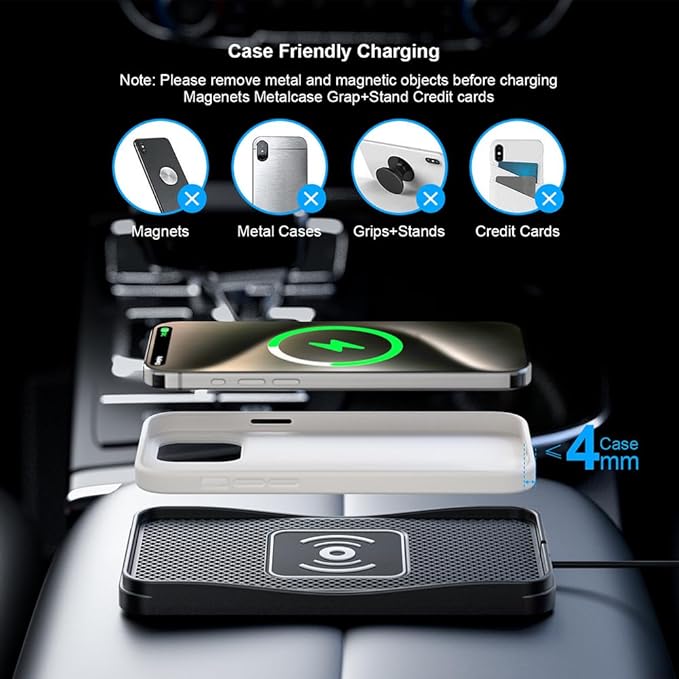 Wireless Car Charger Pad for Mazda CX-5 2013-2025, Type-C/USB 20W Car Wireless Charger Non-Slip Phone Charging Pad Car Accessories,A 30cm Cable Type-C Plug