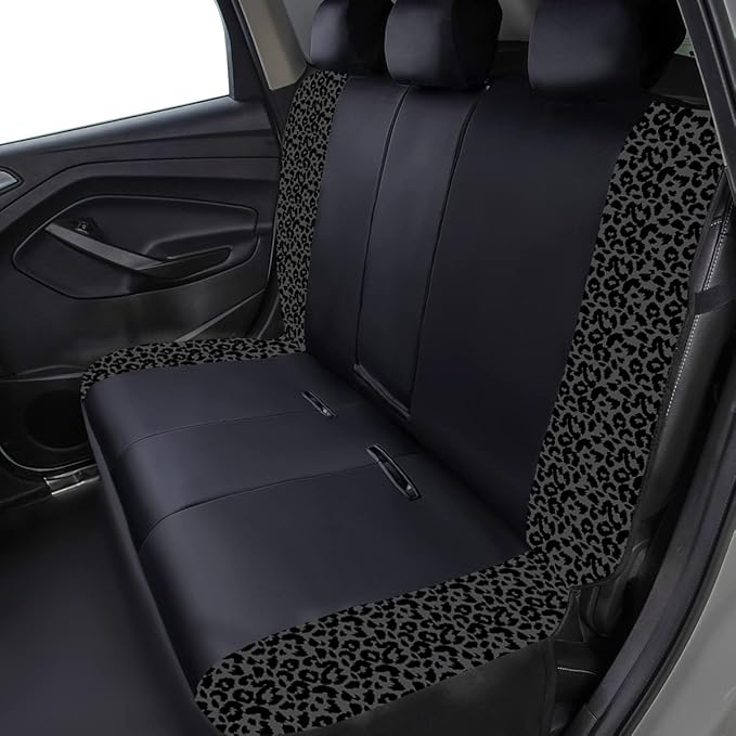 Flying Banner Carbon Fiber Leather Vehicle Seat Covers, Leopard Gray Black, Universal Fit - 8PCS
