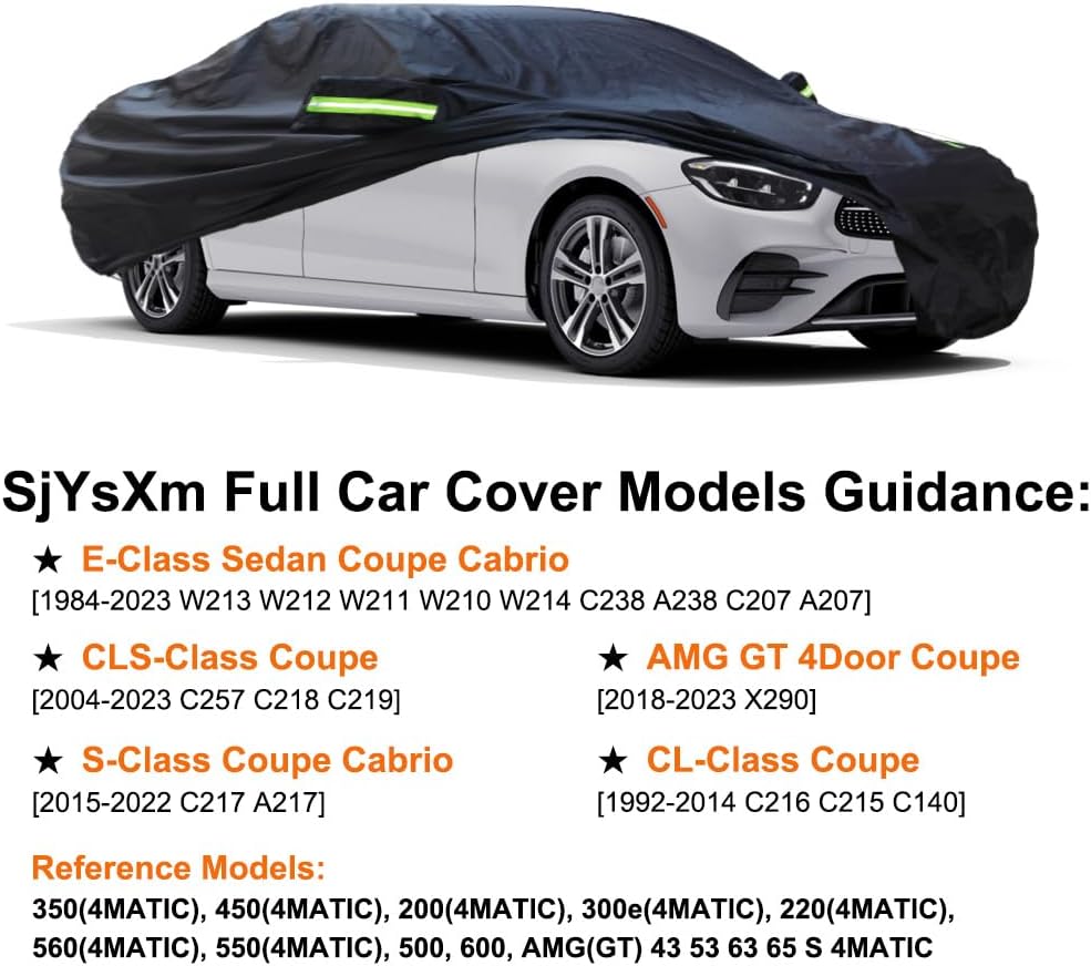 Custom Car Cover Compatible with Mercedes-Benz E-Class 2025-1996 Sedan Coupe Cabriolet E350 E450 E300 E400 E550/AMG E53 E63, Waterproof Cover with Cotton Lining, Outdoor Rain Snow Sun UV Covers