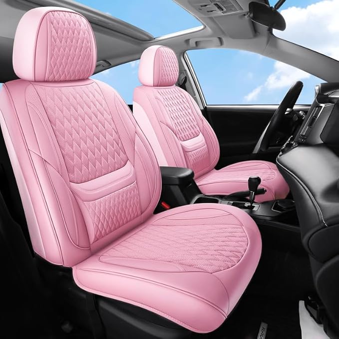 Car Seat Covers Full Set Custom Fit for Ford Fusion 2007-2020 - Premium Faux Leather with Lumbar Support | Breathable, Waterproof, Anti-Slip, Durable (Pink,Full Set)