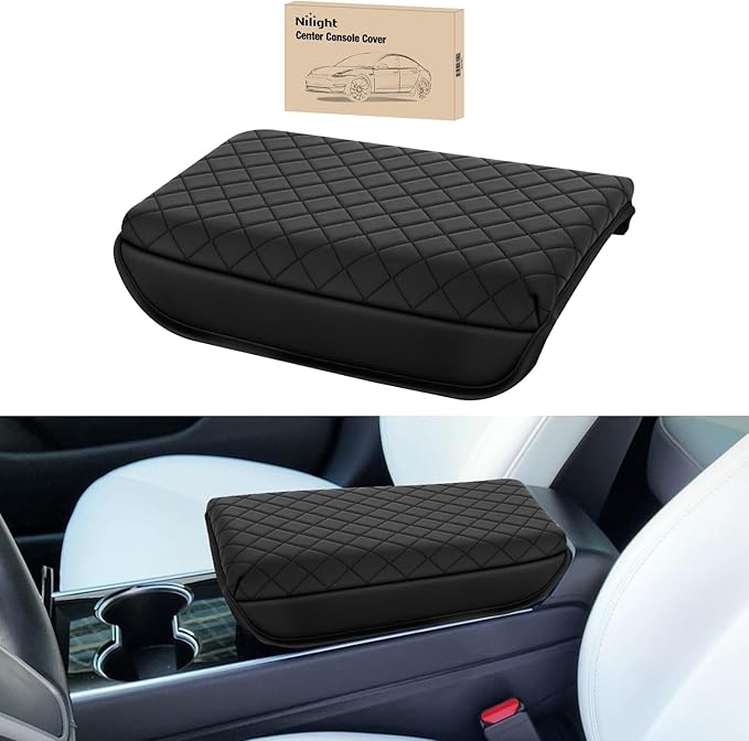 Nilight Center Console Cover Compatible with Tesla Model 3 Tesla Model Y Armrest Cover for Car Vegan Leather Middle Console Cover Car Center Console Cushion Pad (Not Fit for 2024 Tesla Model 3) -Black