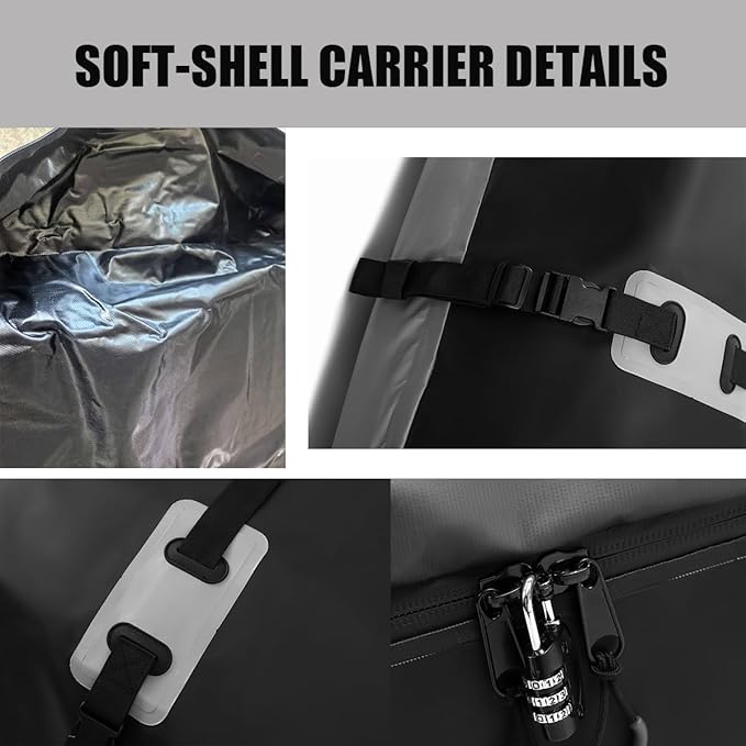 Car Roof Bag, Rooftop Cargo Carrier 21 Cubic Feet, Waterproof Car Topper Luggage Carrier with/Without Rack, Includes Anti-Slip Mat, 8 Reinforced Straps, 8 Door Hooks, Luggage Lock, Storage Bag