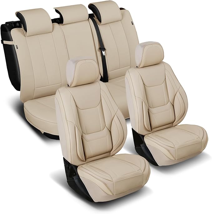 Coverland Custom Fit Car Seat Covers for SUV Compatible with [2015-2025 Mercedes-Benz GLA-Class] Premium Water Resistant Leather Non-Slip Interior Protector [Full Set Beige - Size Chart X71]