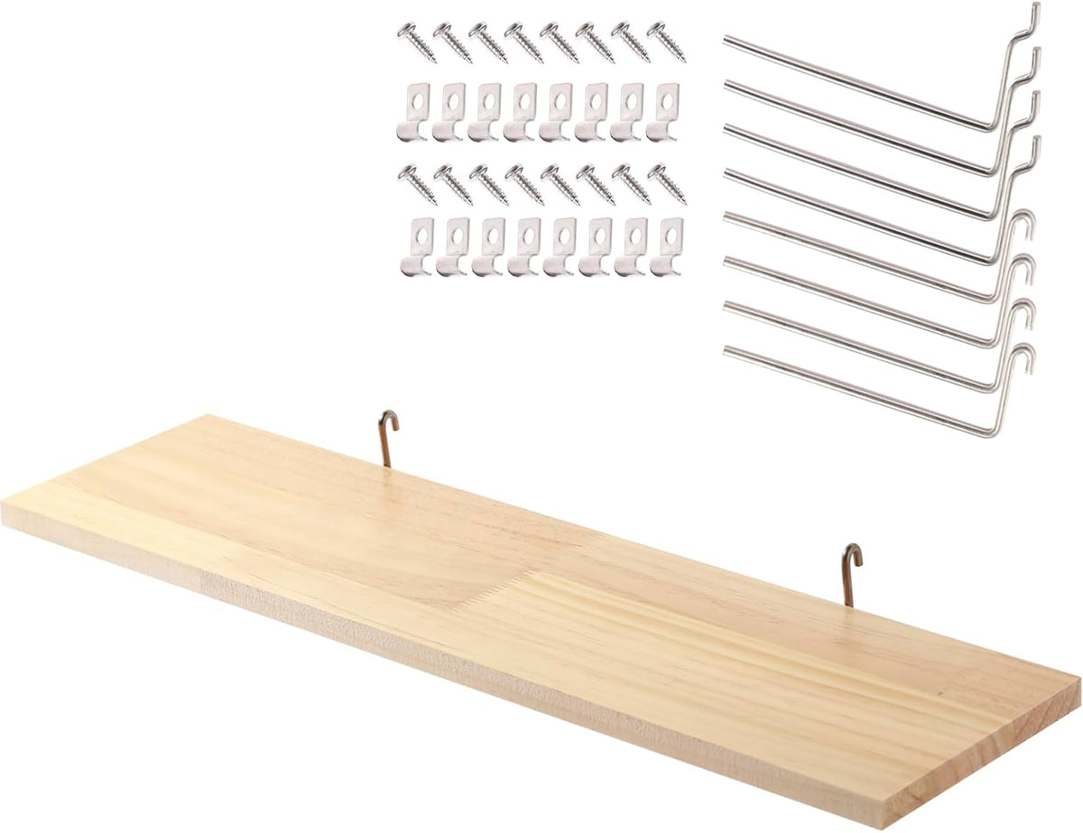SEVENY 1 Pack Pine Wooden Pegboard Shelf Wall Organizer,Shelves for PegBoard, Wooden Board for Walls Home, Garage Tool Storage, Office Organization, Kitchen, Craft Room, Garden, Garage,Large