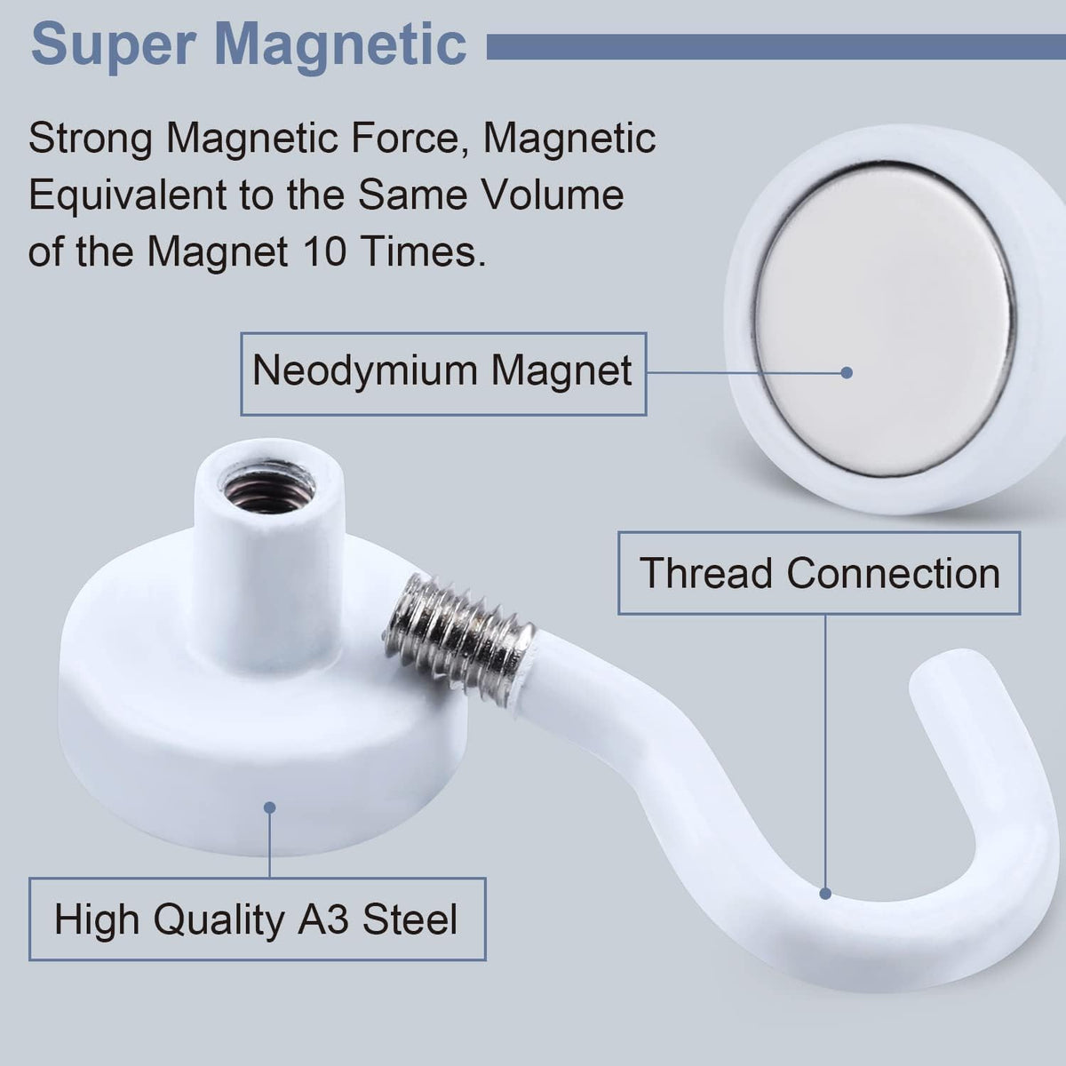 DIYMAG Magnetic Hooks for Refrigerator, Extra Strong Cruise Hook, Heavy Duty Earth Magnets with Hook for Hanging, Magnetic Hanger for Cabins, Grill (45P-White)
